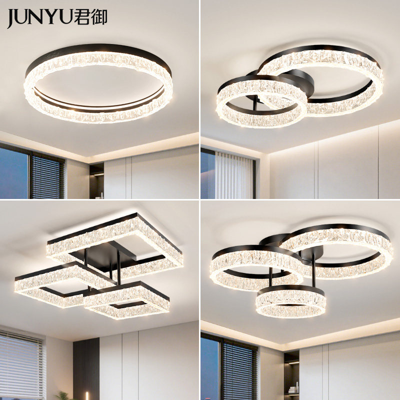 意式轻奢水晶卧室吸顶灯现代极简约圆形主卧灯高端大气书房护眼灯