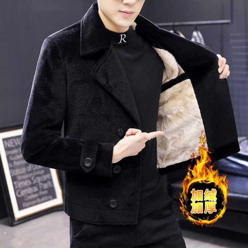 冬季加绒加厚毛呢大衣男士短款毛绒夹克外套男青年韩版修身时尚潮,男装,毛呢大衣,淘宝优惠券,粉丝福利购,淘宝优惠卷