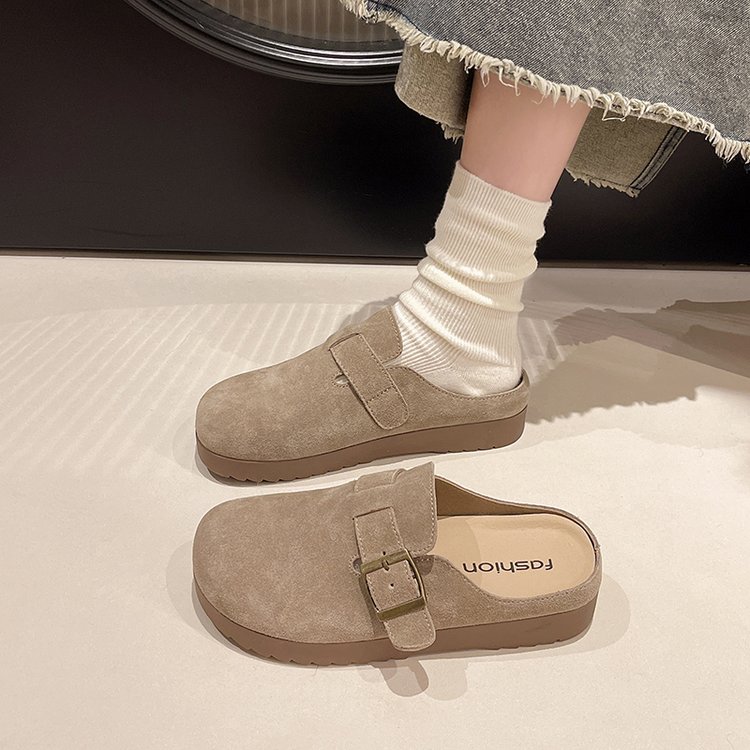 厚底面包鞋勃肯鞋女2024夏秋新款包头拖鞋平底复古一脚蹬懒人单鞋