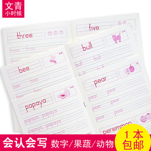 木棍體數字英語描紅本動物蔬菜水果生活英語單詞臨摹本帶圖A5 包郵