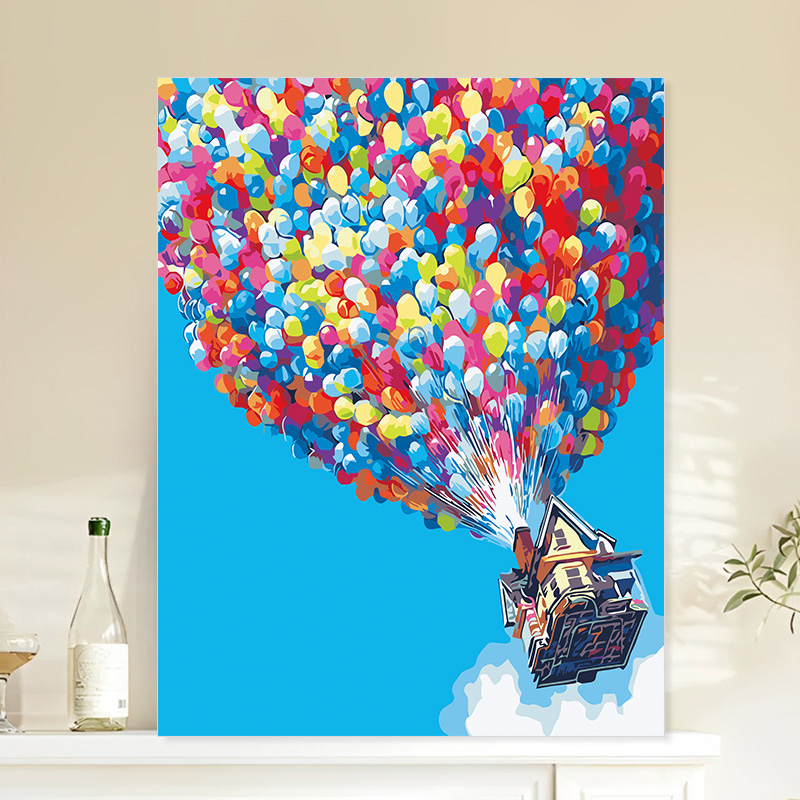 数字油画diy填充治愈飞屋环游记手绘涂色丙烯画手工填色油彩画画