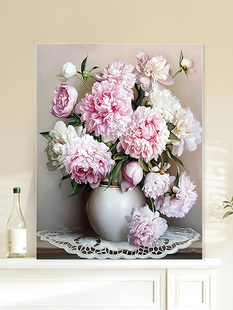 数字油画diy填充牡丹花欧式 花卉手绘涂色手工填色餐厅油彩画高级