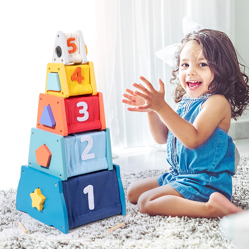 儿童多功能玩具台木制忙碌板组合趣味堆叠塔穿绳益智锻炼动手早教