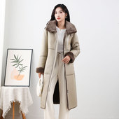 欧货连帽海宁长款 2025爆款 皮毛一体外套女羊羔毛冬季 真皮皮草大衣