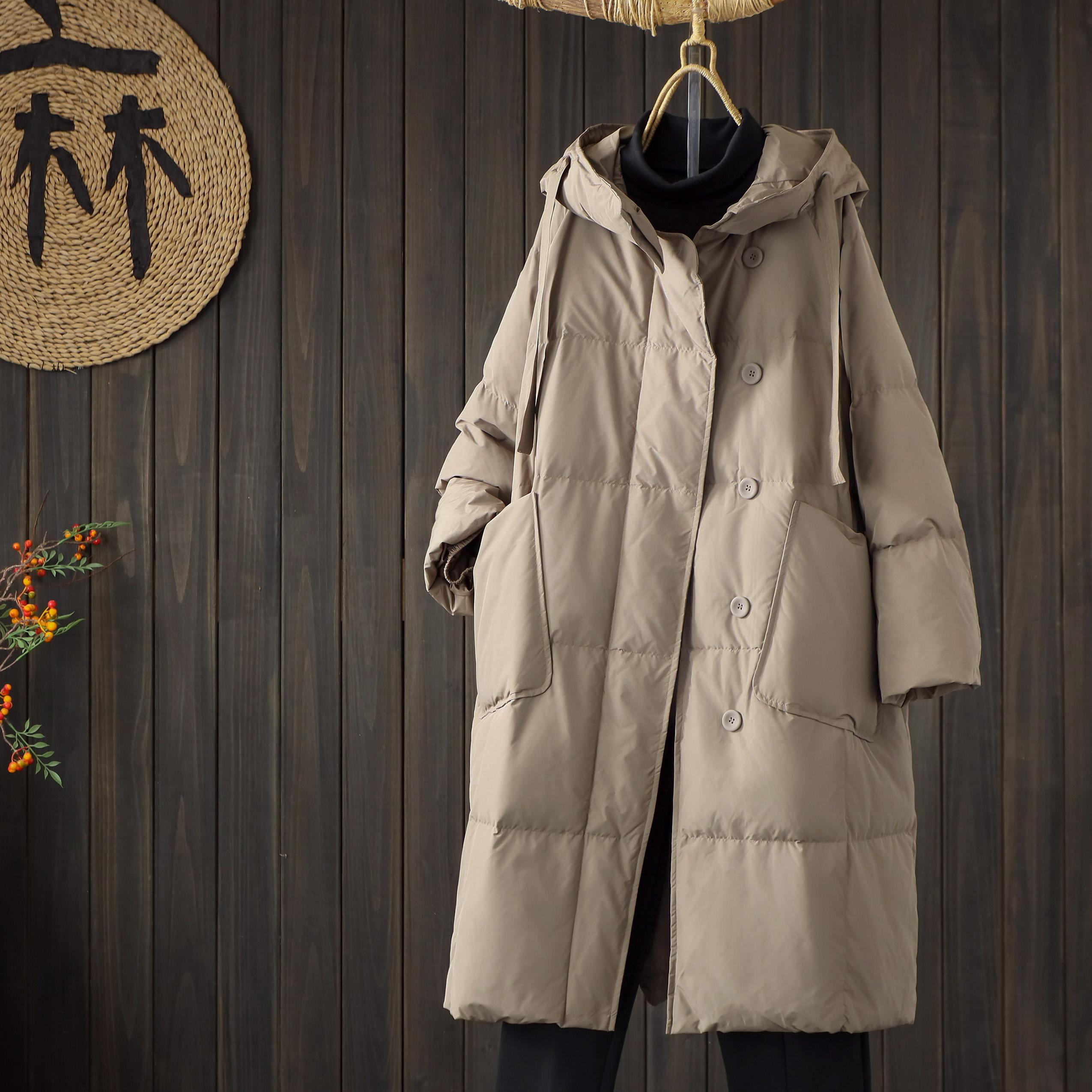 文艺时尚简约休闲连帽气质中长款