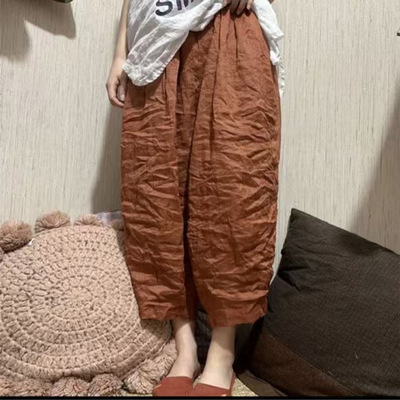 纯苎麻双层裤高腰纯色灯笼裤