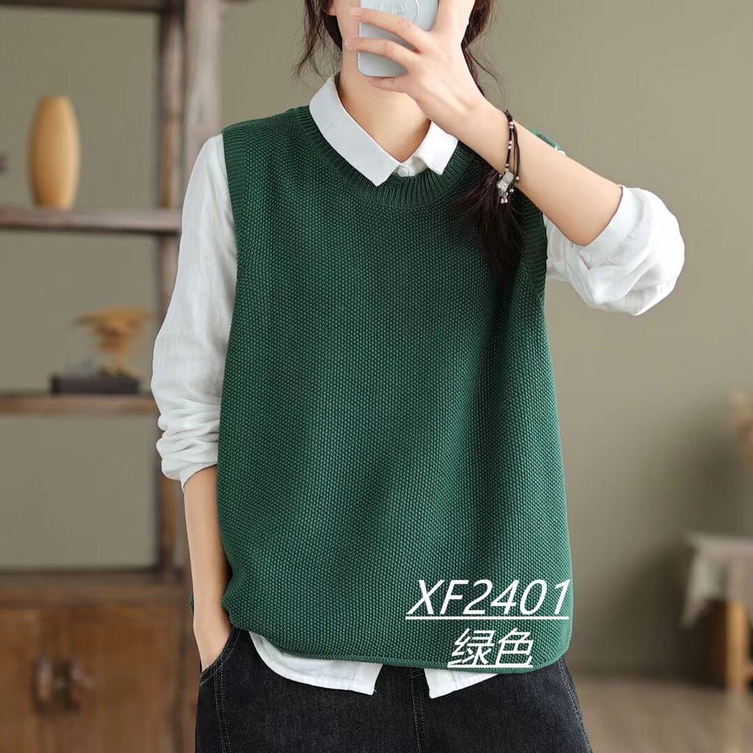 棉线针织马甲2025春简约设计复古文艺风圆领气质百搭无袖坎肩背心