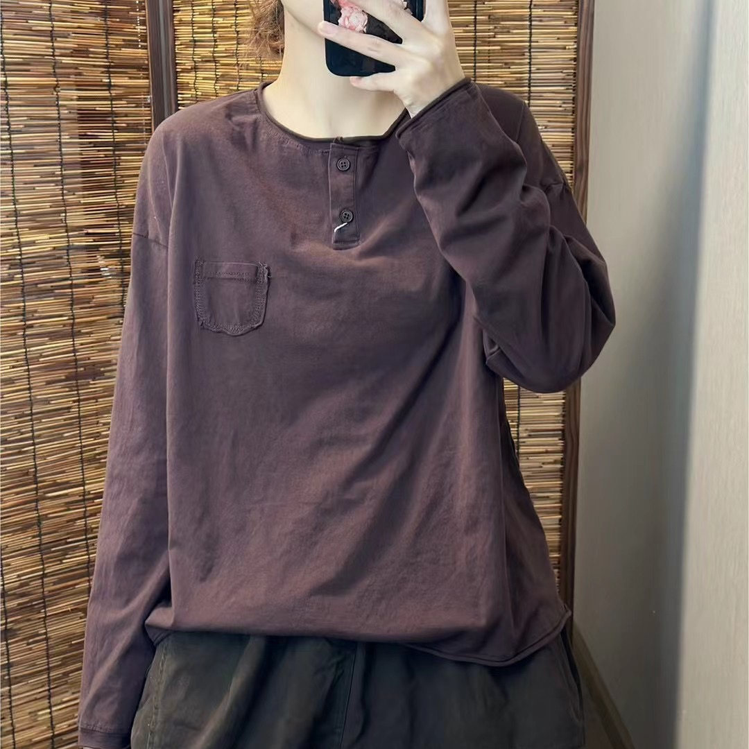 圆领套头长袖宽松百搭显瘦T恤女