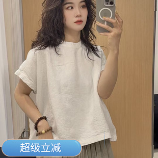 Q652夏季新款汉麻蝙蝠袖套头衫麻宽松简约净版纯色高级感百搭上衣
