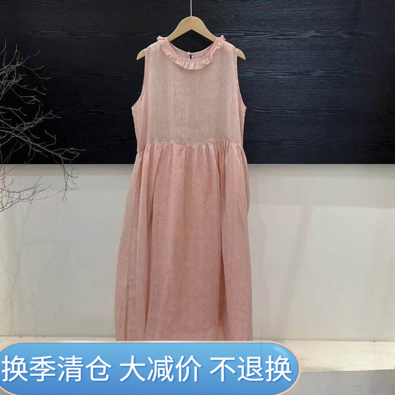 夏季新款复古圆领显瘦连衣裙女