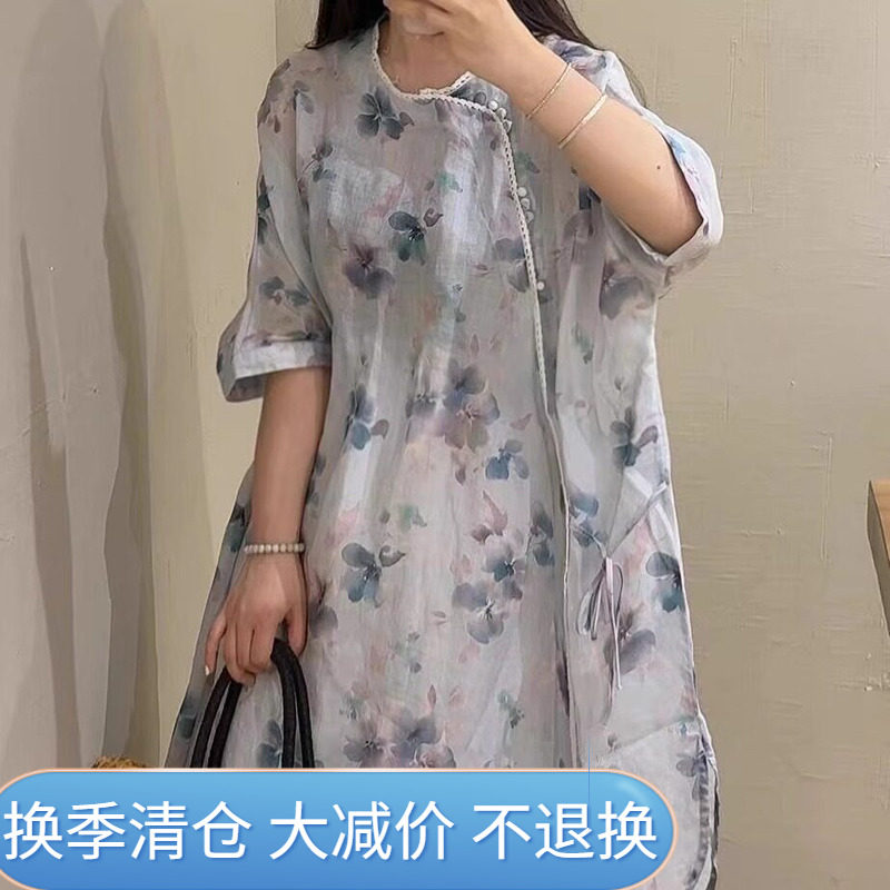 复古文艺苎麻衬衫斜襟盘扣中国风