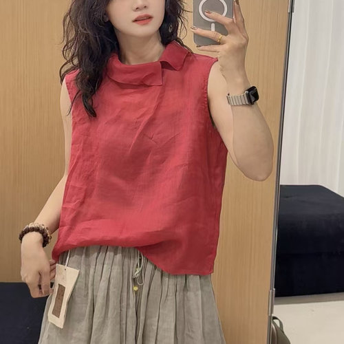 百搭无袖堆堆领套头背心洋气女