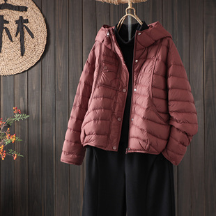 2025原创文艺休闲纯色轻薄羽绒服女冬季新款宽松连帽白鸭绒短外套