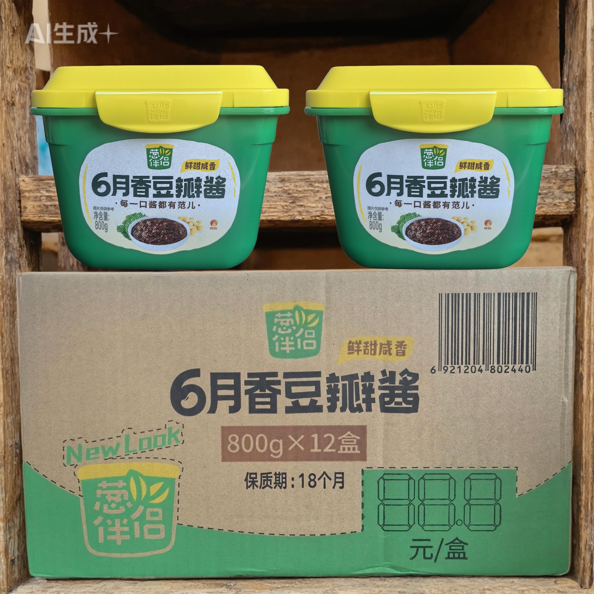 欣和葱伴侣6月香豆瓣酱800g*12桶装大酱煎饼炒菜拌面黄豆酱调味料