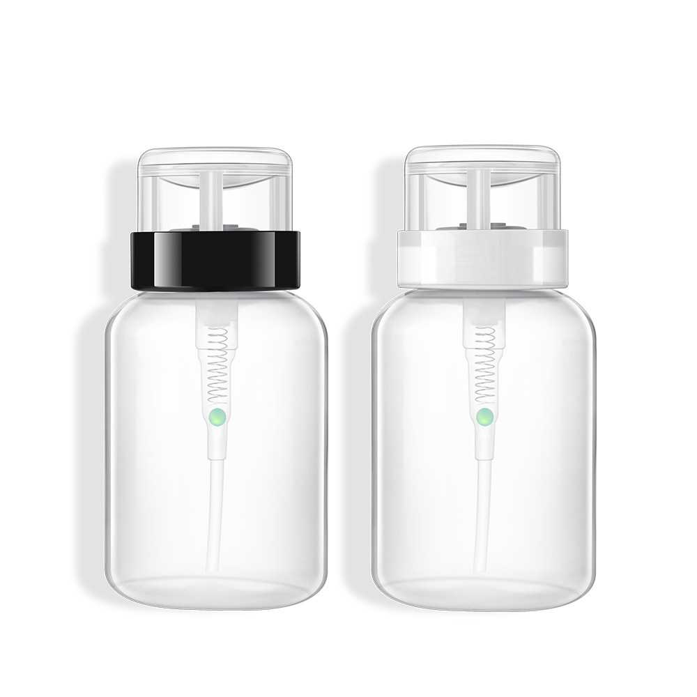 美甲工具用品洗甲水卸甲水清洁液分装瓶白色黑盖带锁按压瓶210ml