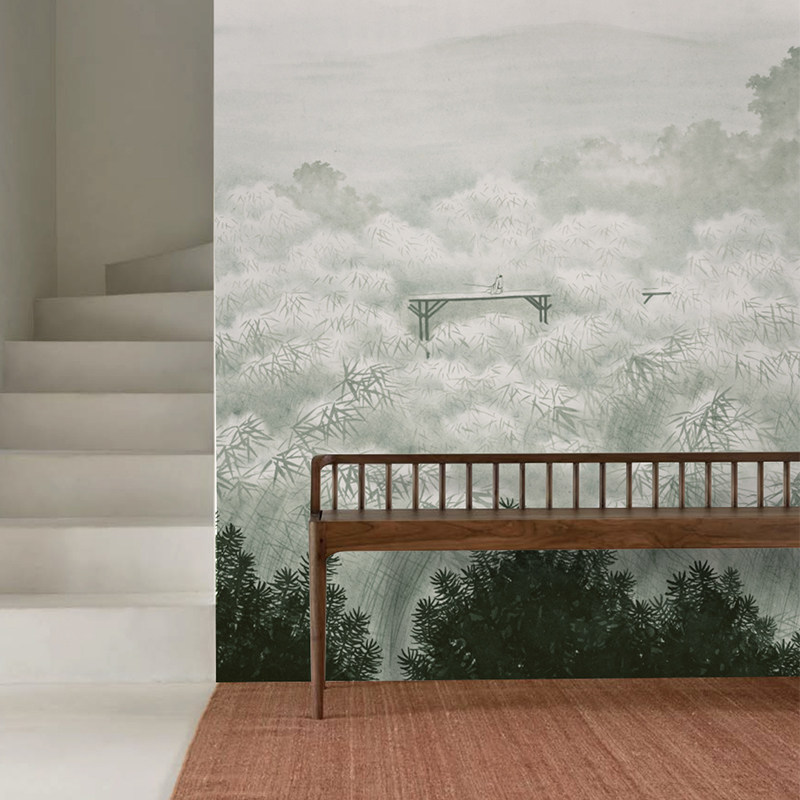 墙酷 现代新中式东方竹林壁纸客餐厅床头电视竹子背景墙壁画 竹云