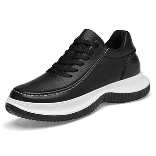 定制头层牛皮软面隐形内增高6cm8cm真皮系带透气男鞋小码37大码45