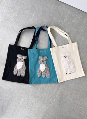 日本代购直邮別注MUVEIL限定复古女款拎包帆布做旧小狗头