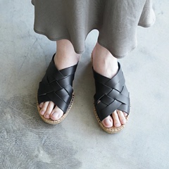 日本代购直邮手工Calzanor  PREMIER 复古女款一脚蹬编织凉鞋草鞋