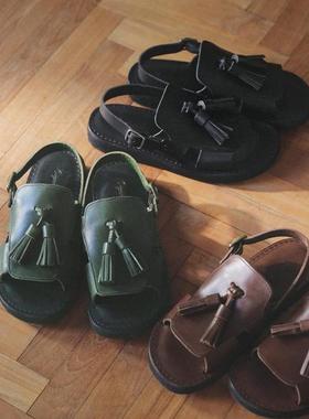 日本制造代购直邮Organic Handloom LAMBETH流苏露趾凉鞋皮质手工