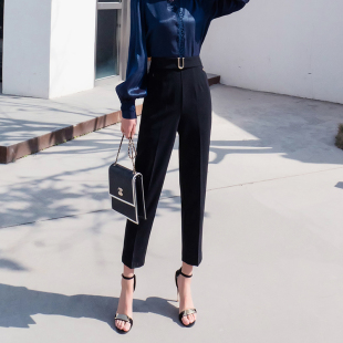 新款 韩版 气质修身 西装 百搭OL九分哈伦裤 2021春装 烟管裤 子 小脚裤