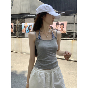 小上衣 辣妹风假两件挂脖吊带背心女2025夏季 新款 修身 显瘦美背无袖