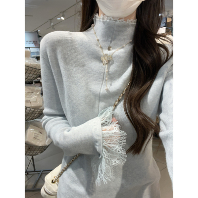 洋气别致高智感内搭高领蕾丝毛衣
