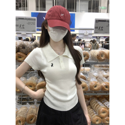 Polo领纽扣刺绣针织衫T恤