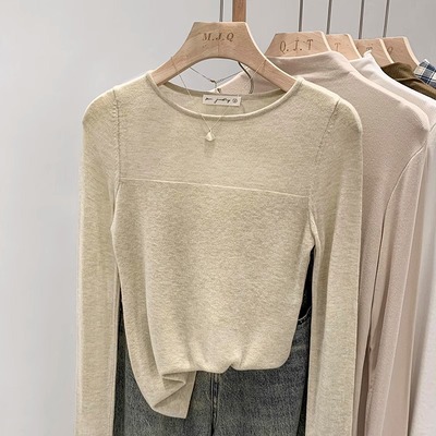 早春新款温柔奶系套头长袖T恤