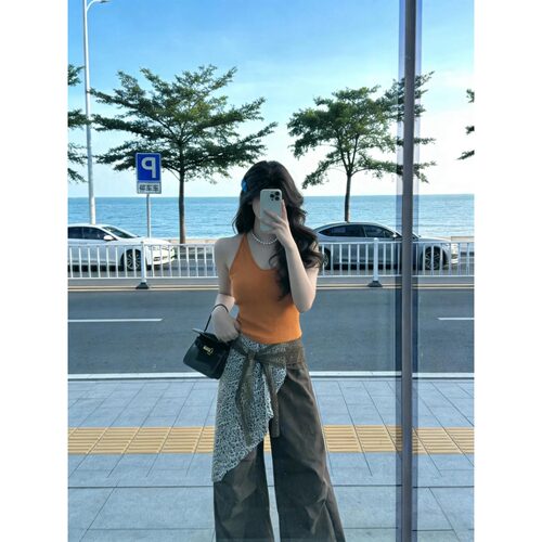 挂脖U领美背带胸垫吊带背心