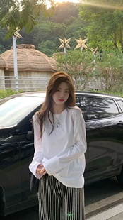 慵懒风ins长袖 纯色基础款 新款 宽松叠穿打底衫 上衣内搭T恤 女春秋季