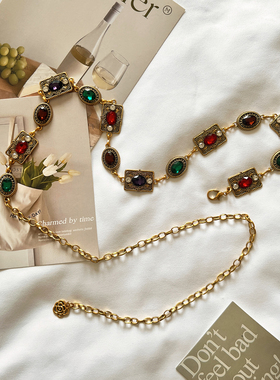 复古民族风彩色宝石金属腰链女配裙子高级感装饰连衣裙轻奢腰带潮