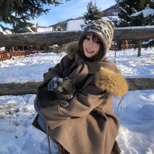 费尔岛风针织帽女冬季毛球护耳东北下雪穿搭帽保暖防寒显脸小帽子