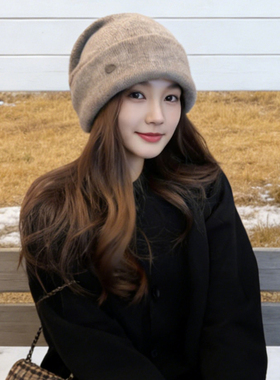 软糯纯羊毛针织帽子女显脸小2025新款冬韩系防寒护耳大头围毛线帽