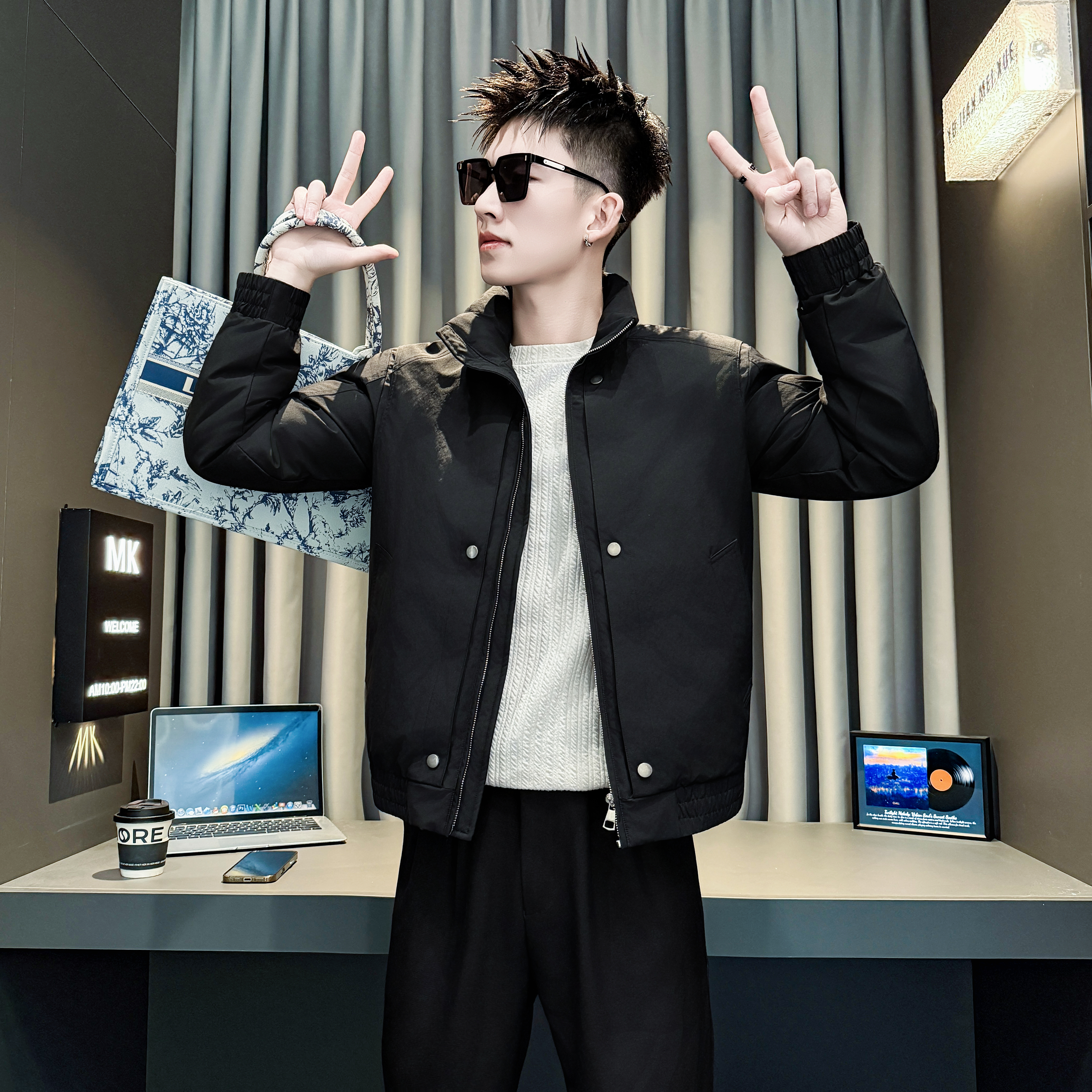 冬季加小码潮流修身棉服男矮个子XS码S号柳丁立领棉服加厚上衣155