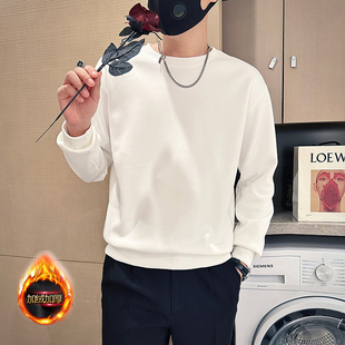 秋冬小码加绒圆领卫衣男矮个子XS码S号修身纯色百搭加厚打底衫160