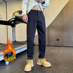 美式潮流小码直筒牛仔裤男矮个子S码微宽松加绒水洗百搭长裤子160