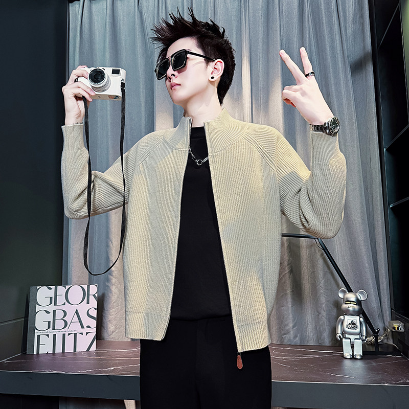 小码男士立领拉链修身针织开衫外套矮个子XS码S号百搭休闲毛衣160