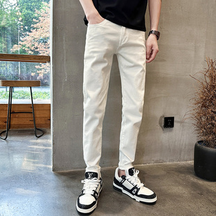 155春秋天小码白色牛仔裤男矮个子XS码2627长裤子修身小脚裤潮160