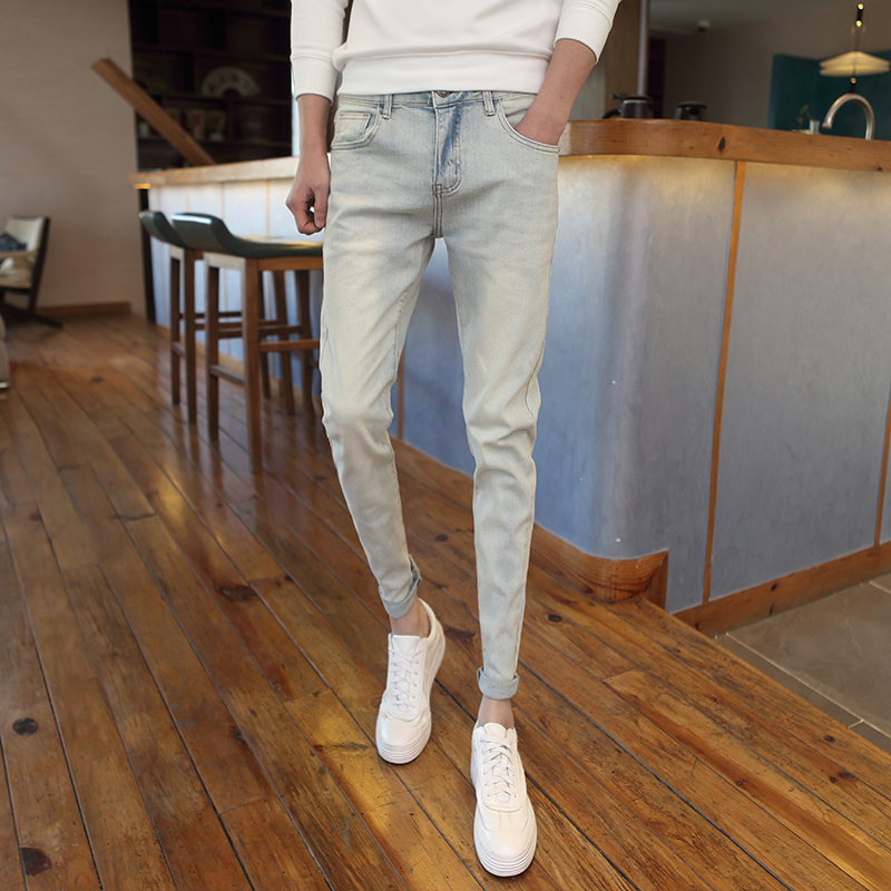 春季新款小码浅色牛仔裤男XS码矮个子休闲长裤2627号小脚铅笔裤潮