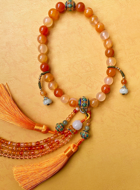 天然原色玛瑙汉服配饰古风清压襟手持手串女配饰流苏旗袍挂