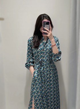 包容各种身材！渠道DV25新早秋斜纹绸经典H型衬衣长款几何连衣裙