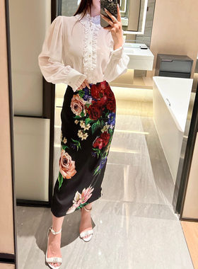 高定系列| 性感木耳边装饰真丝衬衣 公主袖长袖真丝打底衫防静电