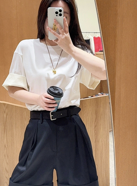 回馈｜亲妈ed|机织罗纹圆领非布|拼接撞色双层翻脚边袖口棉质T恤