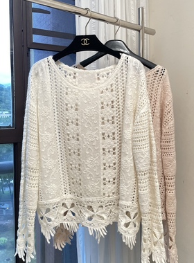 微廓形一字落肩花朵镂空羊绒衫25秋新款镂空长袖套头毛织衫毛衣
