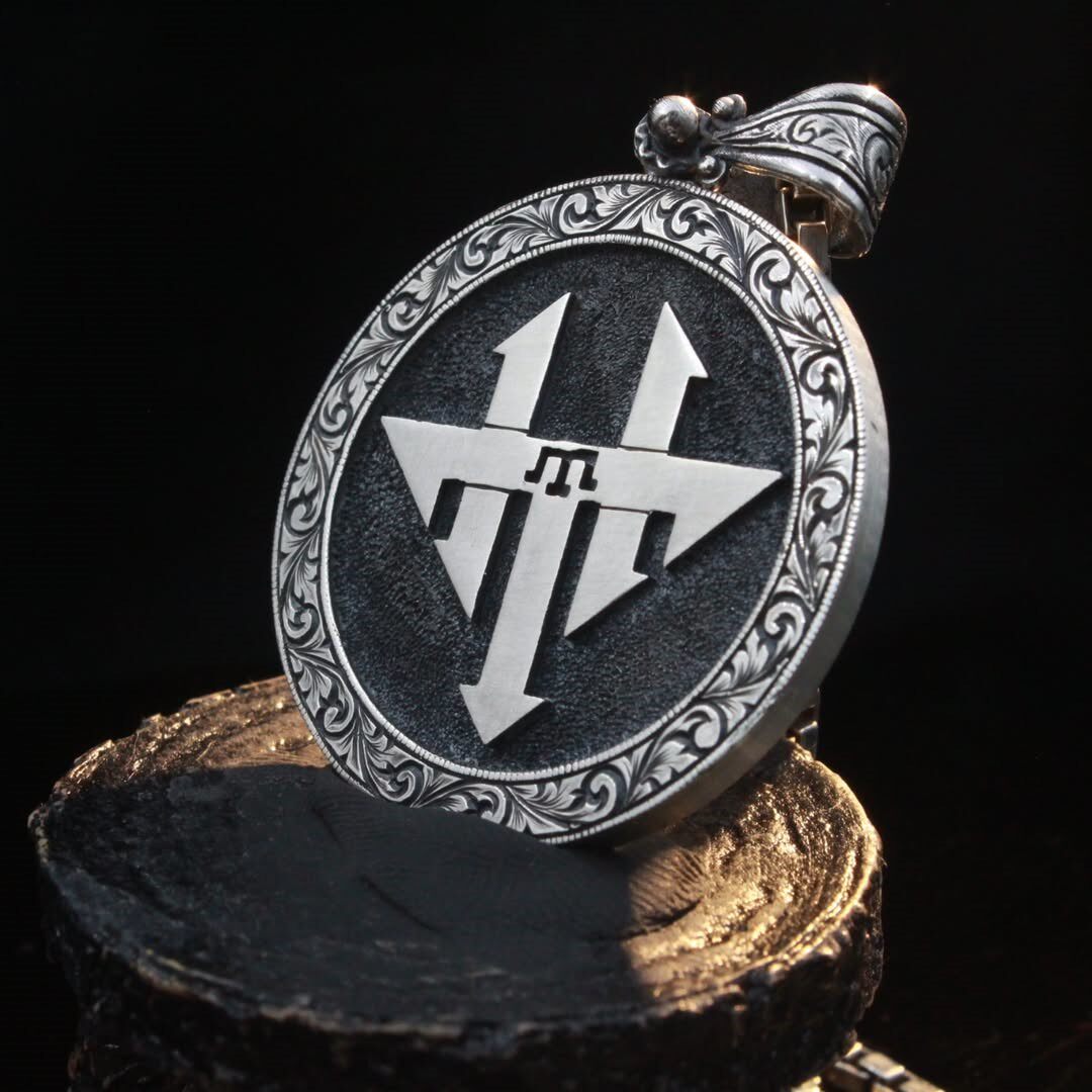 复古风925银三叉戟吊坠欧美明星同款时光宝石项链男女通用礼盒