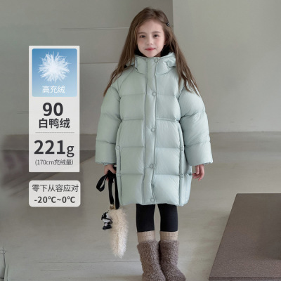 女童中长款连帽羽绒服25冬季