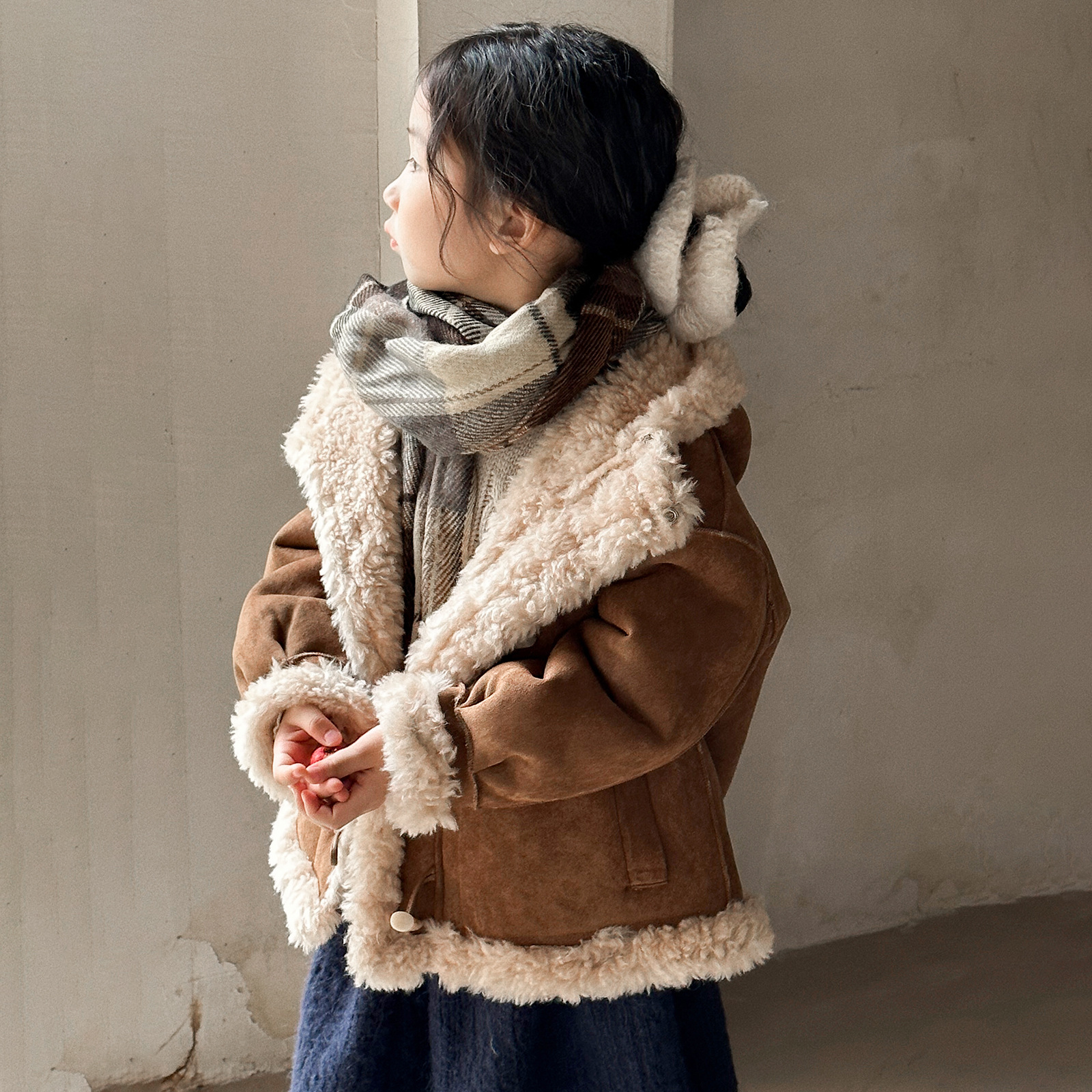 女孩羊毛外套女童连帽皮毛一体