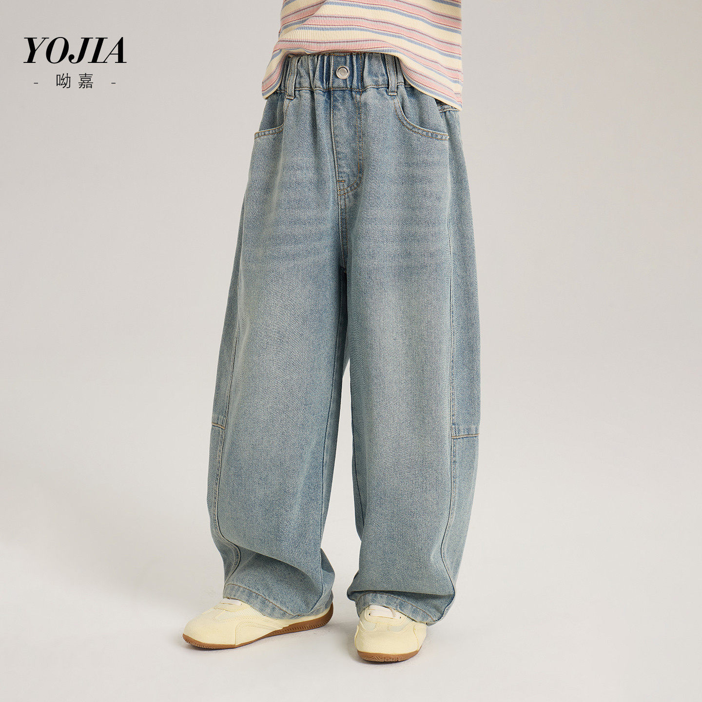 中大女童牛仔裤春26新款韩版女孩宽松休闲长裤儿童薄款直筒裤蓝色