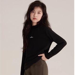 女童德绒打底衫冬新款女孩半高领保暖长袖宽松休闲内搭上衣米色黑